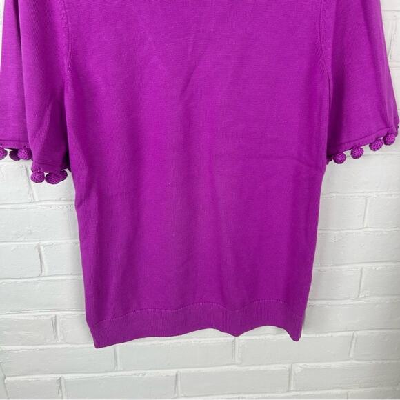 NWT Banana Republic Pink Purple Knit Pom Detail Short Sleeve Sweater Size XS - Picture 3 of 9